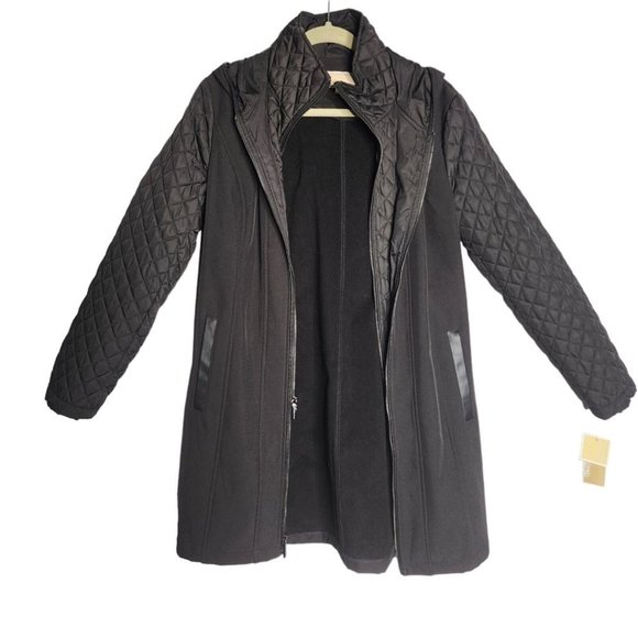 MICHAEL KORS Womens Hooded Waterproof Anorak Jacket M Black Coat